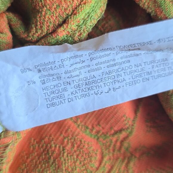 Zara -636 Cut Out Jacquard Lime Green and Tangerine Orange Floral Bodysuit Large - Picture 8 of 8